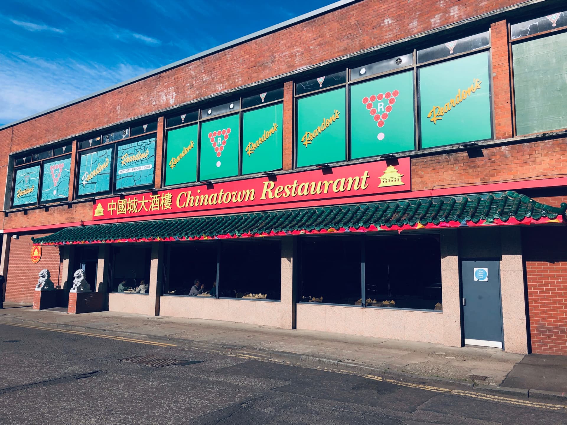 The red and gold Chinatown Restaurant frontage on New City Road, Glasgow